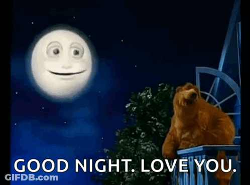 Bear On Balcony With Smiling Moon Good Night Love You GIF