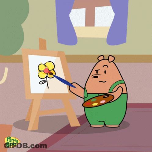 Bear Painting Flower With Pants GIF
