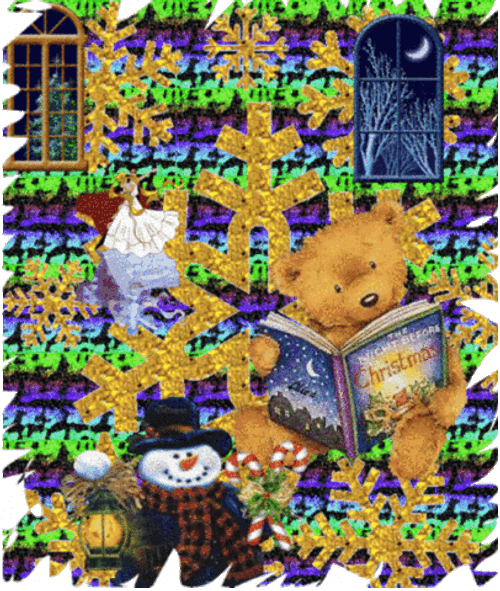 Bear Reading Book Christmas Holiday GIF
