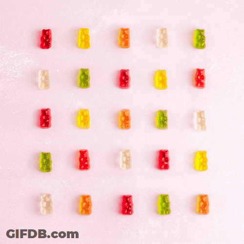 Bear Shaped Gummies In Five Rows GIF