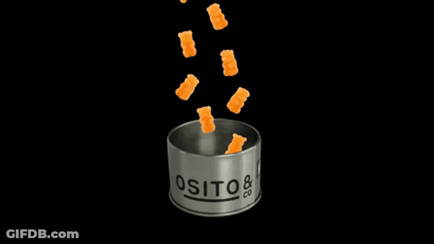 Bear Shaped Orange Gummies Falling Into Can GIF