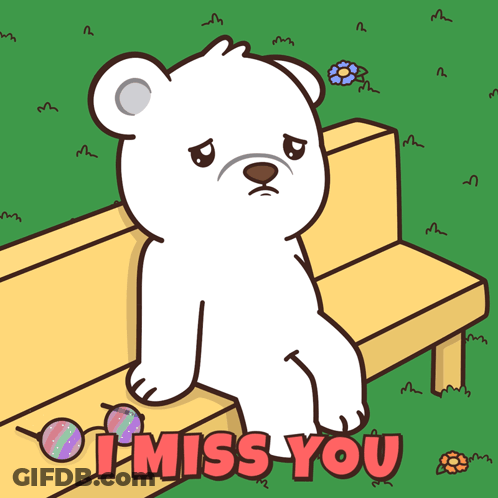 Bear Sitting On Bench Saying I Miss You GIF