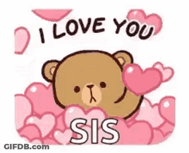 Bear Sticker Pink Hearts I Love You Sister GIF