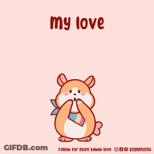 Bear Surrounded By Pink Hearts Saying My Love GIF