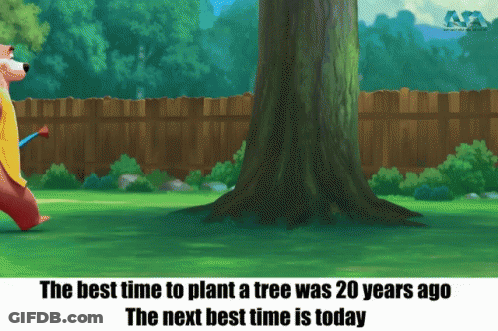 Bear Walking To Tree Saying Best Time To Plant A Tree Was 20 Years Ago GIF