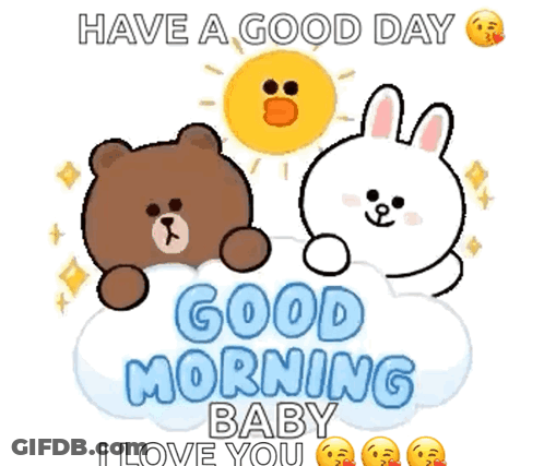 Bear White Rabbit On Cloud Good Morning Baby GIF