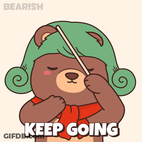 Bear With Green Hat And Red Scarf Holding Stick Saying Keep Going GIF