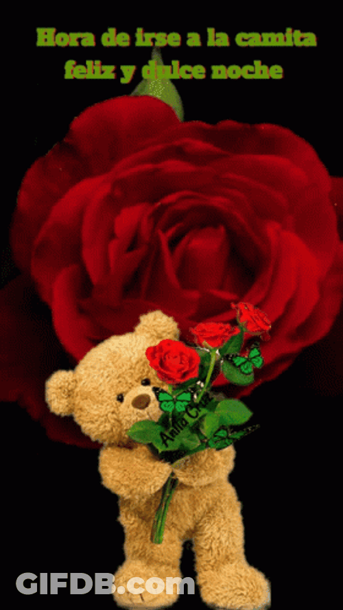Bear With Rose Feliz Noche GIF