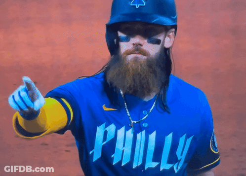 Bearded Baseball Player In Blue Jersey Philly GIF