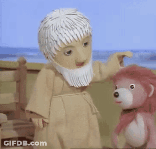 Bearded Cartoon Character And Pink Teddy Bear GIF