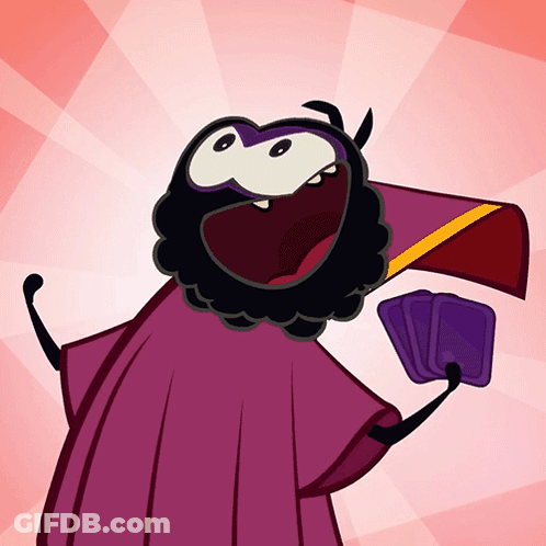 Bearded Cartoon Character Holding Stack Of Cards GIF