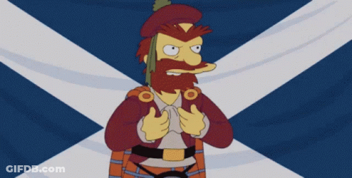 Bearded Cartoon Character In Kilt With Scottish Flag GIF
