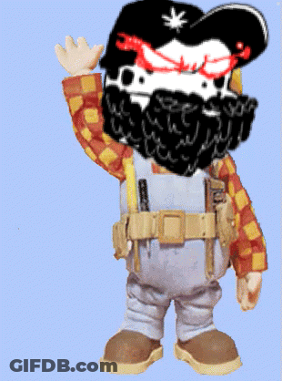 Bearded Cartoon Character In Overalls And Plaid Shirt GIF