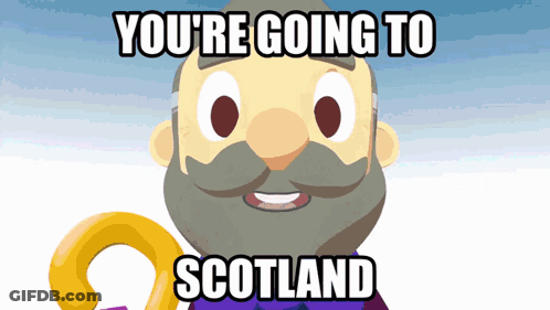 Bearded Cartoon Man Saying You're Going To Scotland GIF
