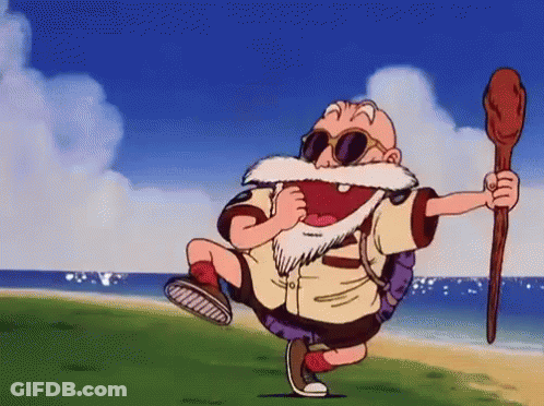 Bearded Cartoon Running On Beach Holding Stick GIF