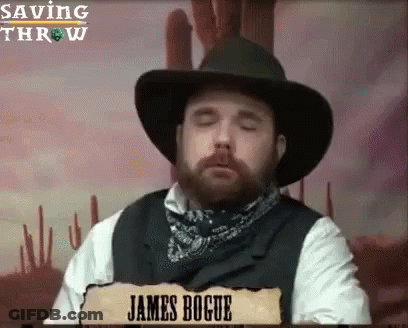 Bearded Cowboy With Vest Holding James Bogue Sign GIF