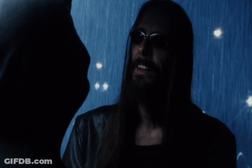 Bearded Glowing-Eyed Man Says One Eyed Man Is King GIF