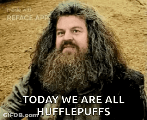 Bearded Long-Haired Man Today We Are All Hufflepuffs GIF