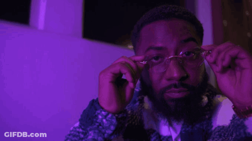 Bearded Man Adjusting Glasses GIF