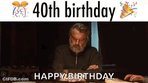 Bearded Man At Birthday Cake And Party Hat GIF