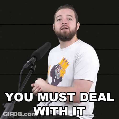 Bearded Man At Microphone Says You Must Deal With It GIF