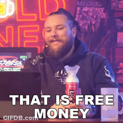 Bearded Man At Table Saying That Is Free Money GIF