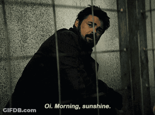 Bearded Man Behind Bars Says Oi Morning Sunshine GIF