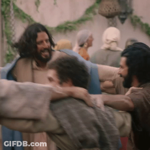 Bearded Man Carrying Another Man On Shoulders GIF