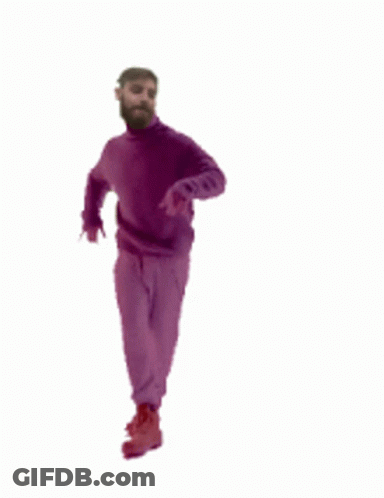 Bearded Man Dancing In Purple Sweater And Pants GIF