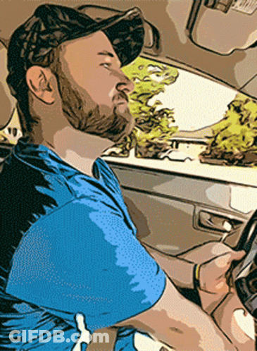 Bearded Man Driving Car Looking Out Window GIF