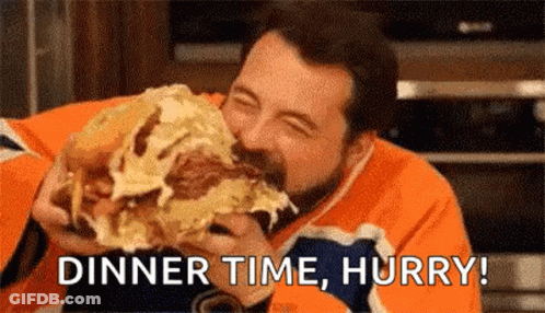 Bearded Man Eating Large Hamburger GIF