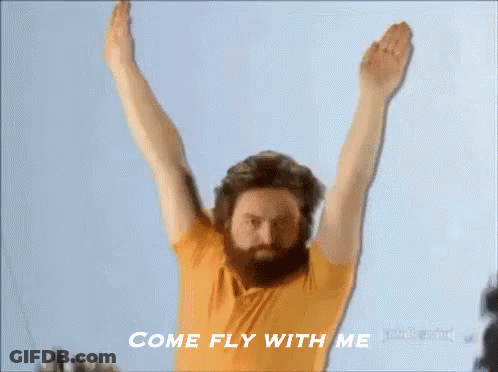 Bearded Man Flying Says Come Fly With Me GIF