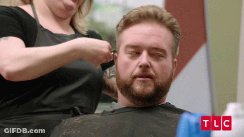 Bearded Man Getting Haircut By Woman TLC GIF
