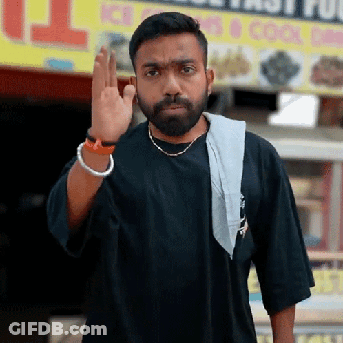 Bearded Man Giving Middle Finger At Ice Cream Sign GIF