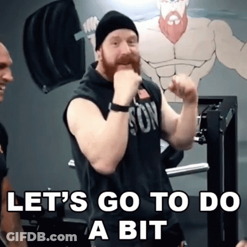 Bearded Man Holding Barbell Says Let's Go GIF