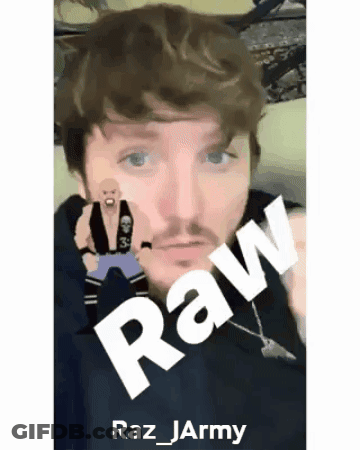 Bearded Man Holding Cartoon Figure Saying Raw GIF