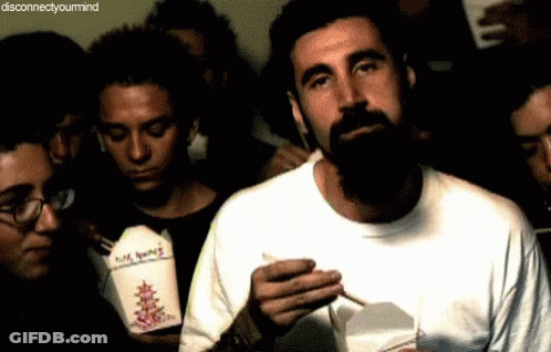 Bearded Man Holding Chinese Food Box GIF