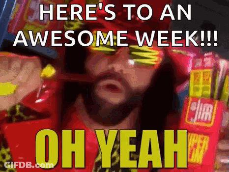 Bearded Man Holding Chips Saying Heres To An Awesome Week Oh Yeah GIF