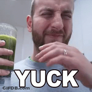 Bearded Man Holding Green Juice Saying Yuck GIF