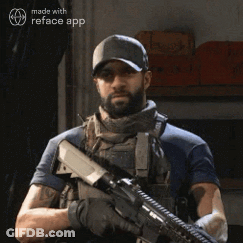 Bearded Man Holding Gun Wearing Reface Hat GIF