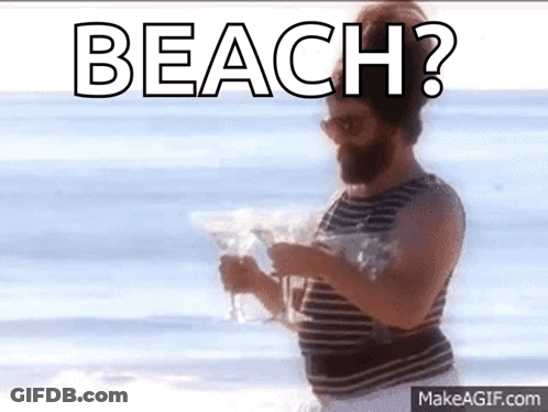 Bearded Man Holding Martini On Beach Saying Beach GIF