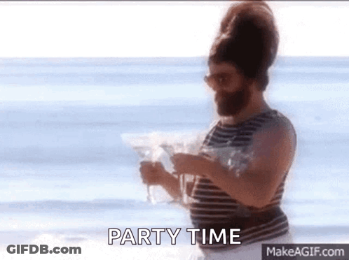 Bearded Man Holding Martini Saying Party Time GIF