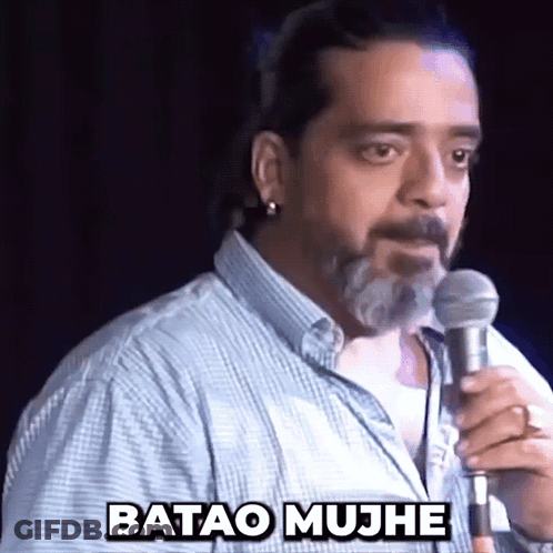 Bearded Man Holding Microphone Saying Batao Mujhe GIF