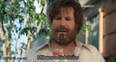 Bearded Man Holding Milk In Mouth Says Milk Bad Choice GIF