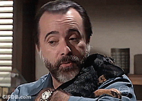 Bearded Man Holding Small Black Dog GIF