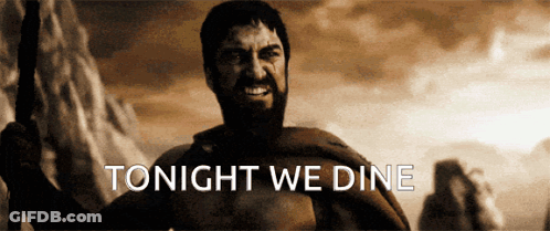 Bearded Man Holding Spear Saying Tonight We Dine GIF