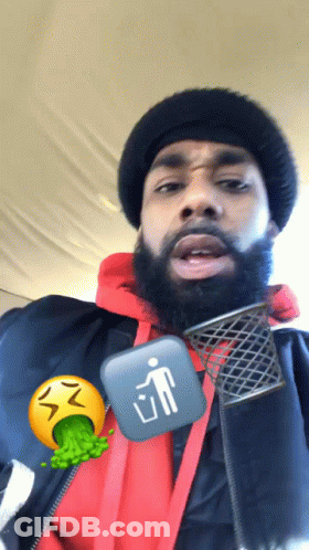 Bearded Man Holding Trash Can With Man Icon GIF