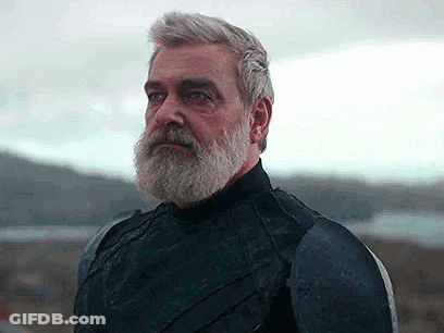 Bearded Man In Armor Looking To Side GIF
