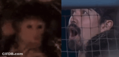 Bearded Man In Bandana Behind Fence In Dark Room GIF