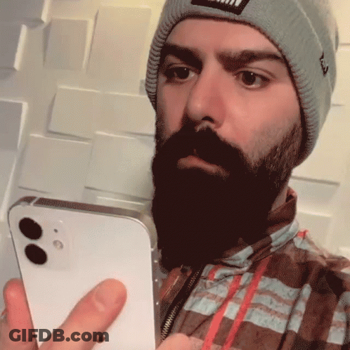 Bearded Man In Beanie Holding Cellphone GIF
